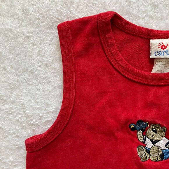 Carter’s Classic Red Baby Romper 6-9M | Sleeveless Bear & Truck Embroidery VGUC - Picture 4 of 15